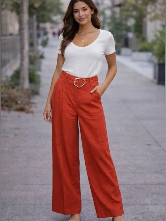 House of Harlow 1960 Pants - House of Harlow 1960 High-Waisted Pleated Wide Leg Linen Blend Trousers Size 4